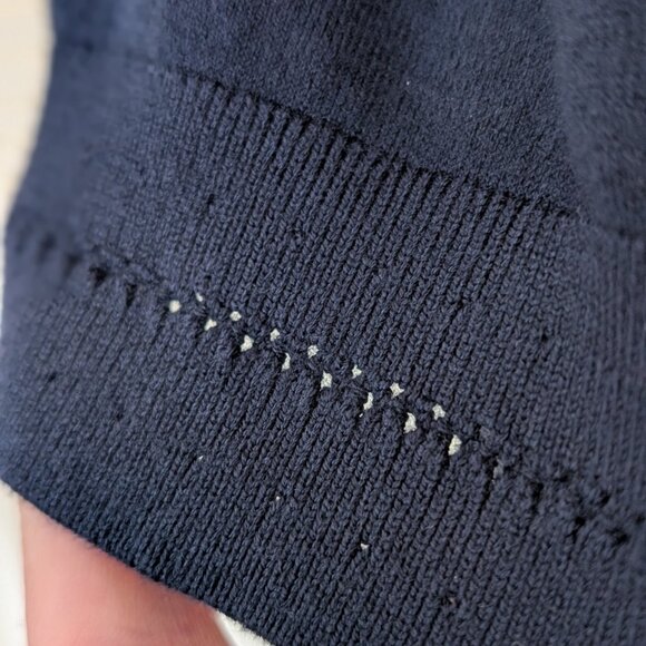 Boden Short Sleeve Emilia Cotton Knit Crew T-Shirt Sweater Navy Ecru Large EUC - Picture 5 of 8